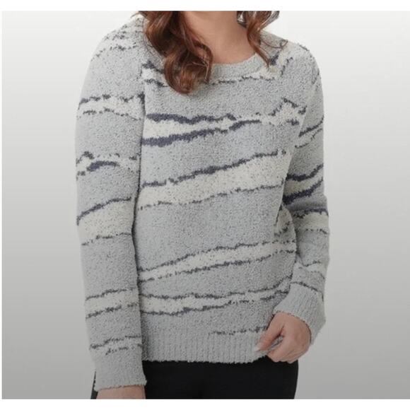 Barefoot Dreams CozyChic Seaside Crew-Neck Pullover Sweater in Ocean Zebra Small - Picture 1 of 5